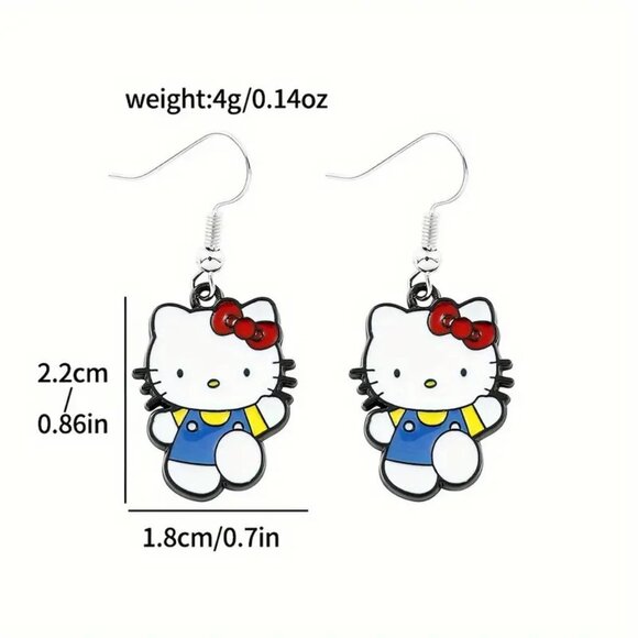Sanrio Hello Kitty Earrings Enamel Jumper Blue Dangle Silver Tone Goth Emo Scene - Picture 3 of 3